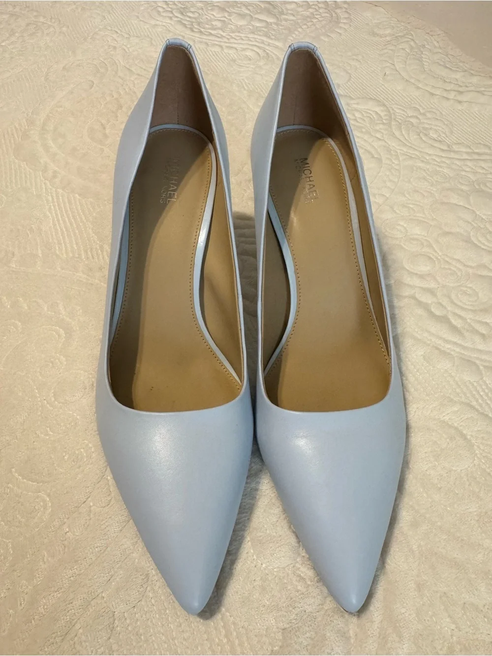 Michael Kors Pale Blue Pointed Toe Leather Pumps